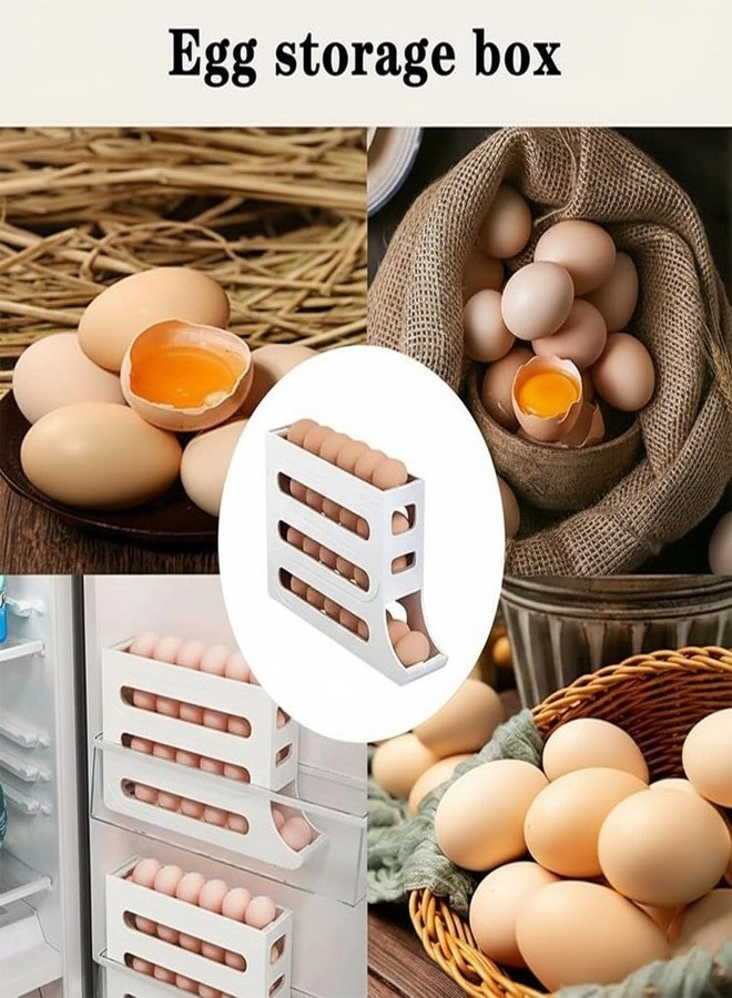 XML 30 Eggs Tray Storage Box Baskets Holder Dispenser Refrigerator Space-saving Stackable Plastic Automatic Roller Organizer Storage Containers For Kitchen Tools Items (Pack of 1) - Image 5